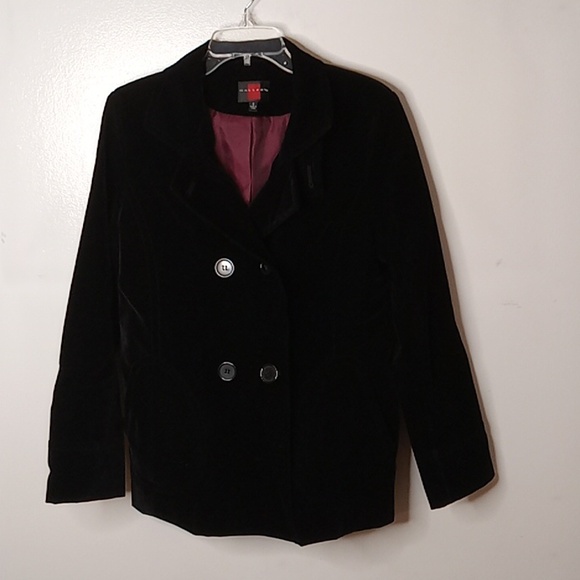 Gallery Women's Size Small Black Velvet Pea Coat vintage Shoulder Pad. Classy - Picture 1 of 8